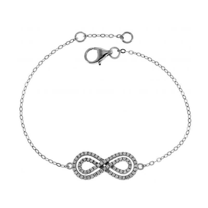 Bracelet Carador motif infini double argent 925/000 et cristaux 