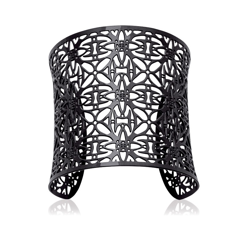 Bracelet manchette Carador dentelle inspiration marocaine acier noir