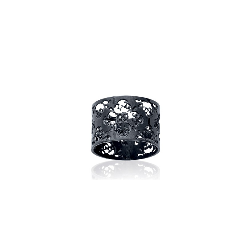Bague Carador dentelle florale acier noir