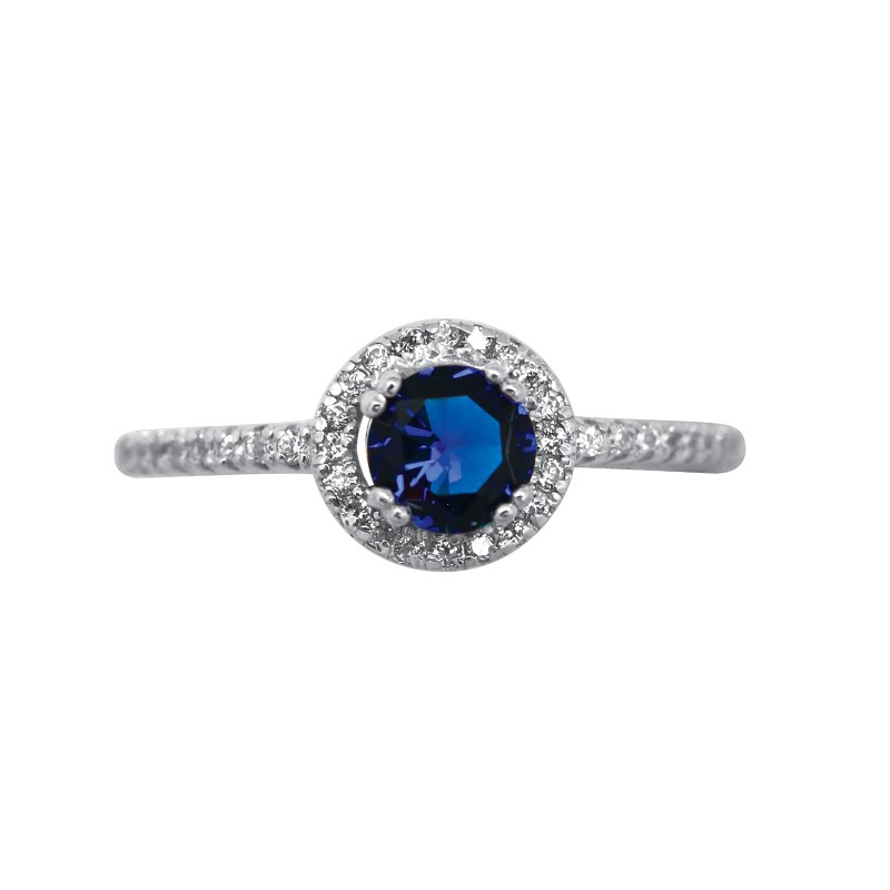 Bague Carador solitaire accompagné argent 925/000, oxydes de zirconium et pierre bleue
