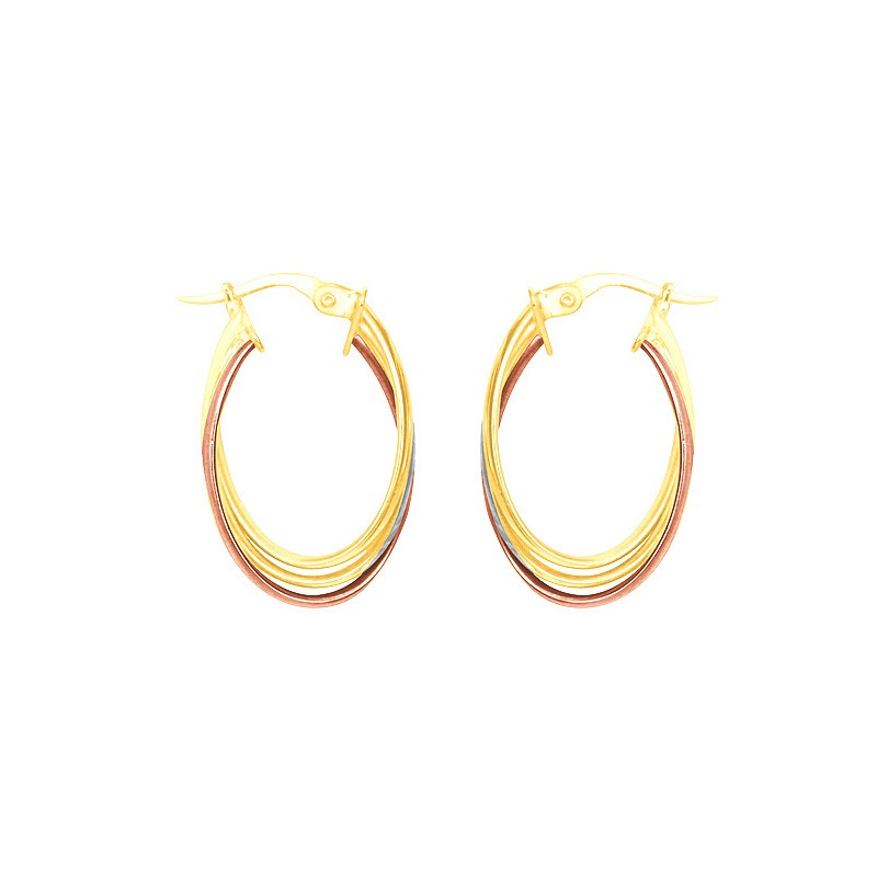 oucles d'oreilles Créoles Carador trois anneaux trois ors 375/000