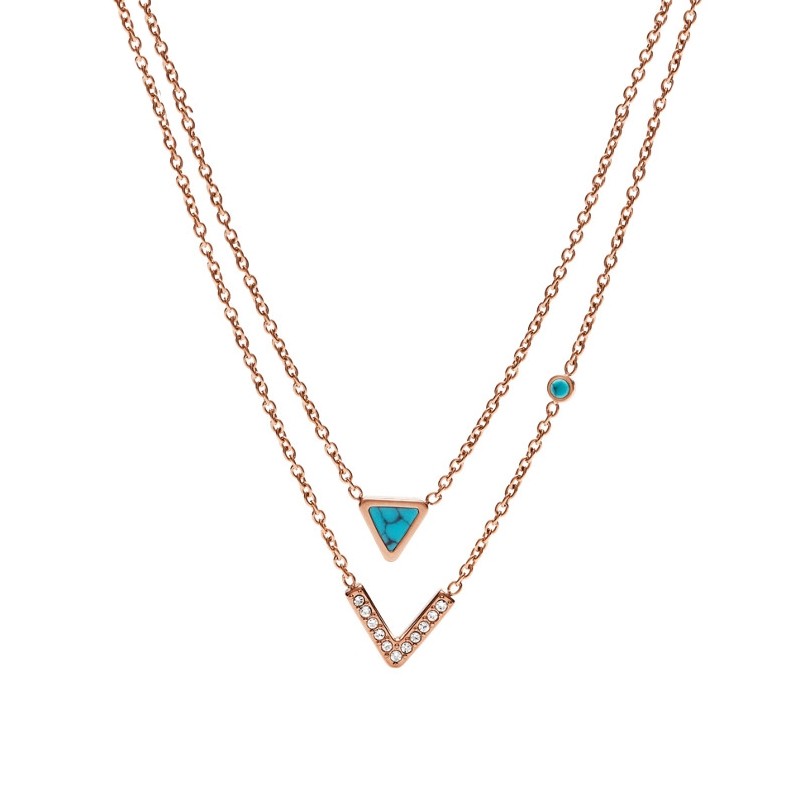 Collier double chaine Fossil Trinagle Turquoise JF02644791