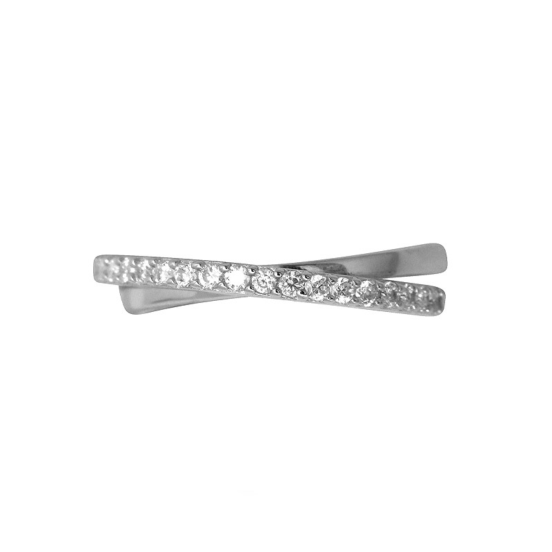 Bague femme Carador double anneau décalé argent 925/000 et oxydes de zirconium