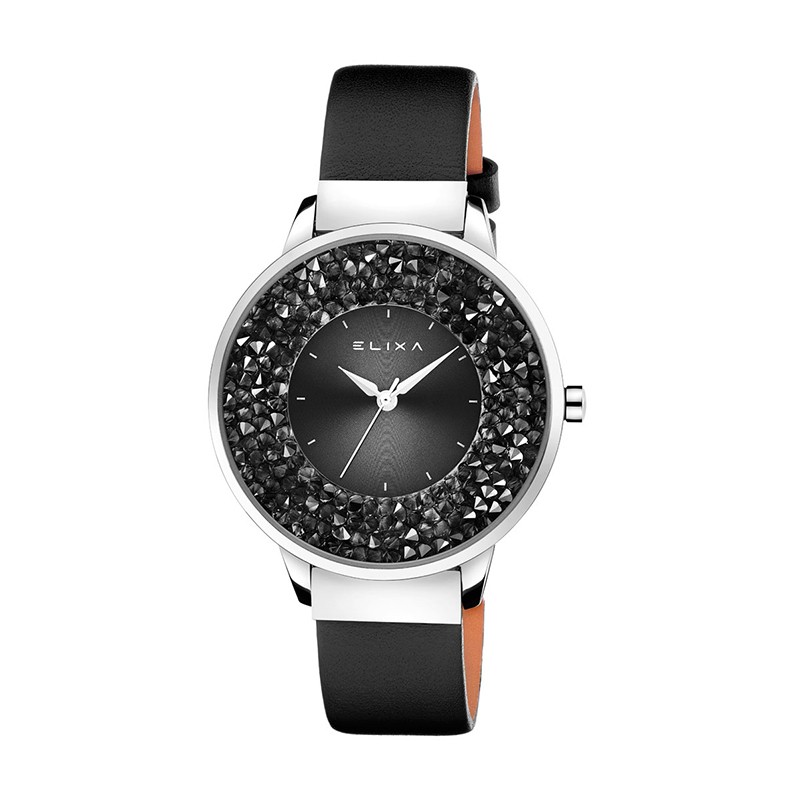 Montre Femme Elixa Finesse noire, cuir et cristaux E114-L460