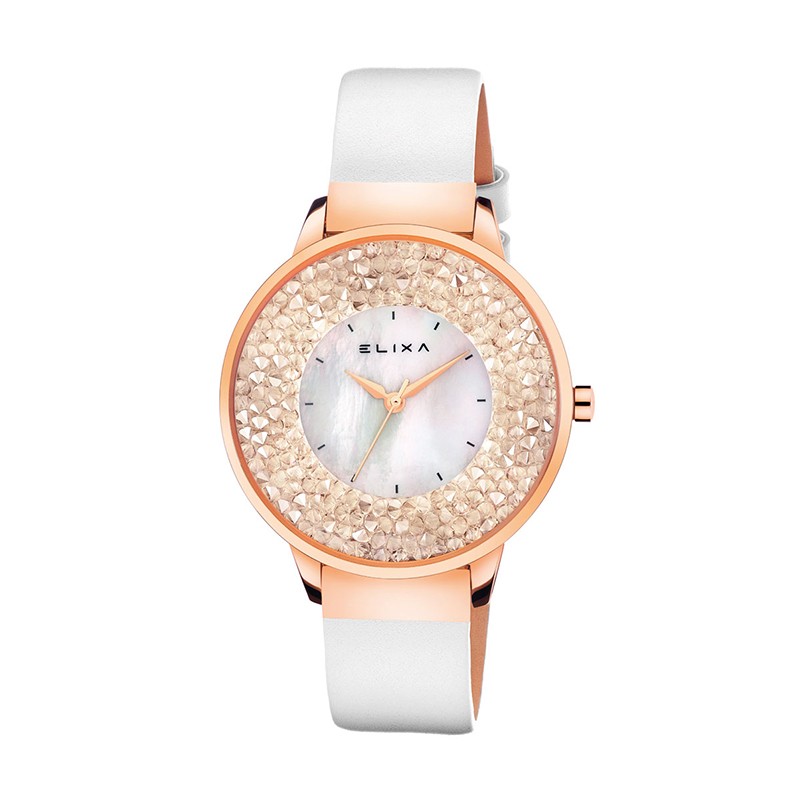Montre femme Elixa Finesse blanche, cuir et cristaux E114-L463