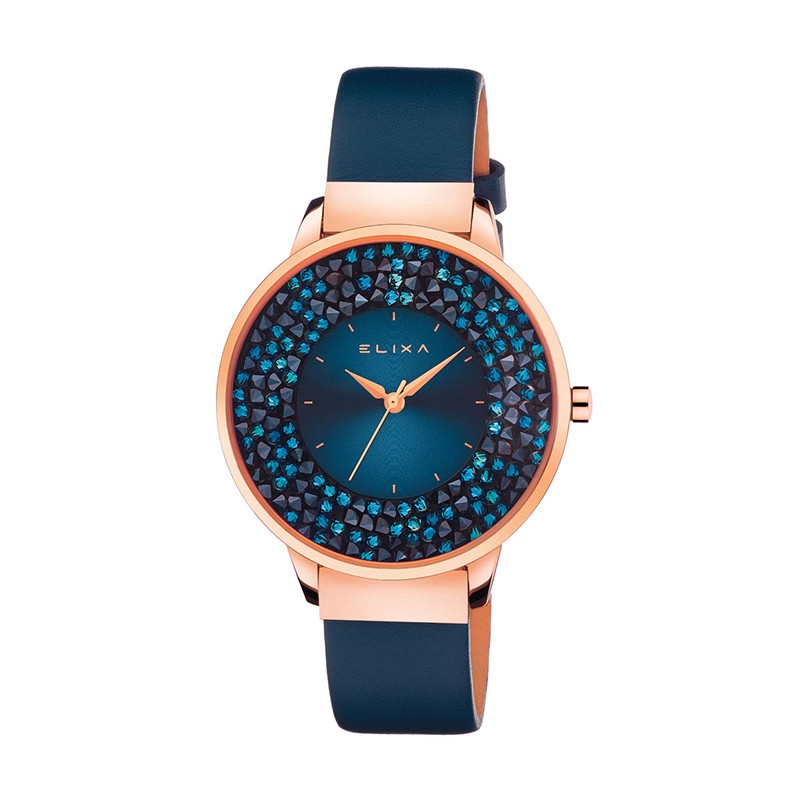 Montre femme Elixa Finesse bleue, cuir et cristaux E114-L464