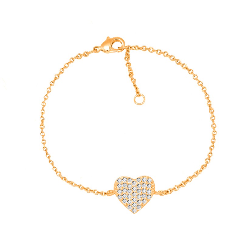 Bracelet souple Carador cœur empierré d'oxydes de zirconium en plaqué or