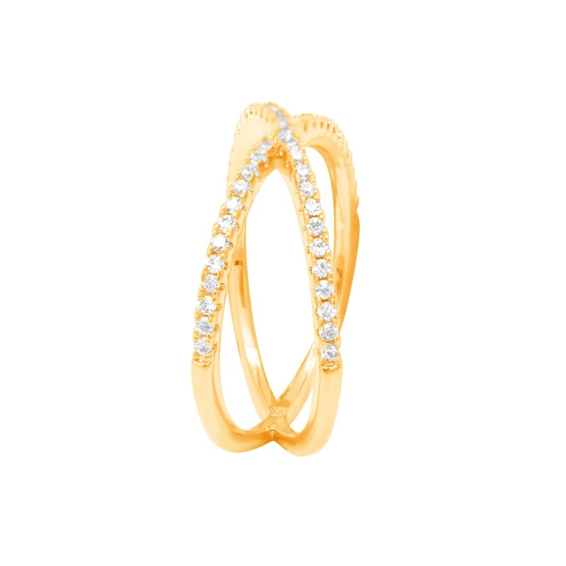 Bague Femme Carador croisée plaqué or et oxydes de zirconium