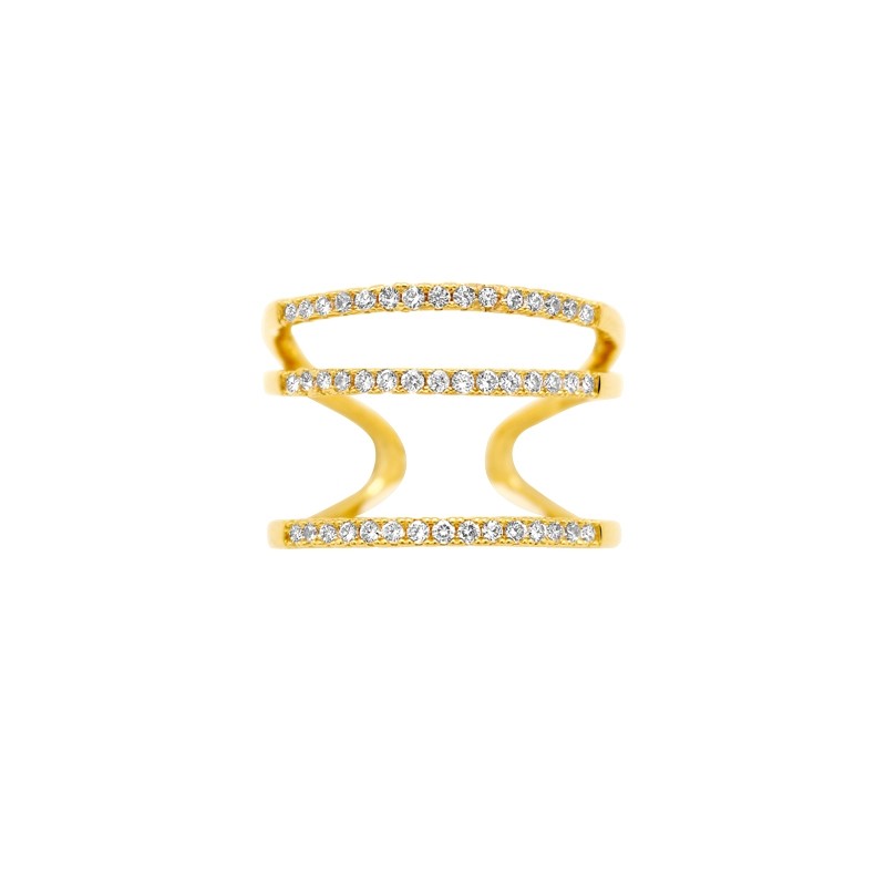 Bague Carador triple plaqué or et oxydes de zirconium