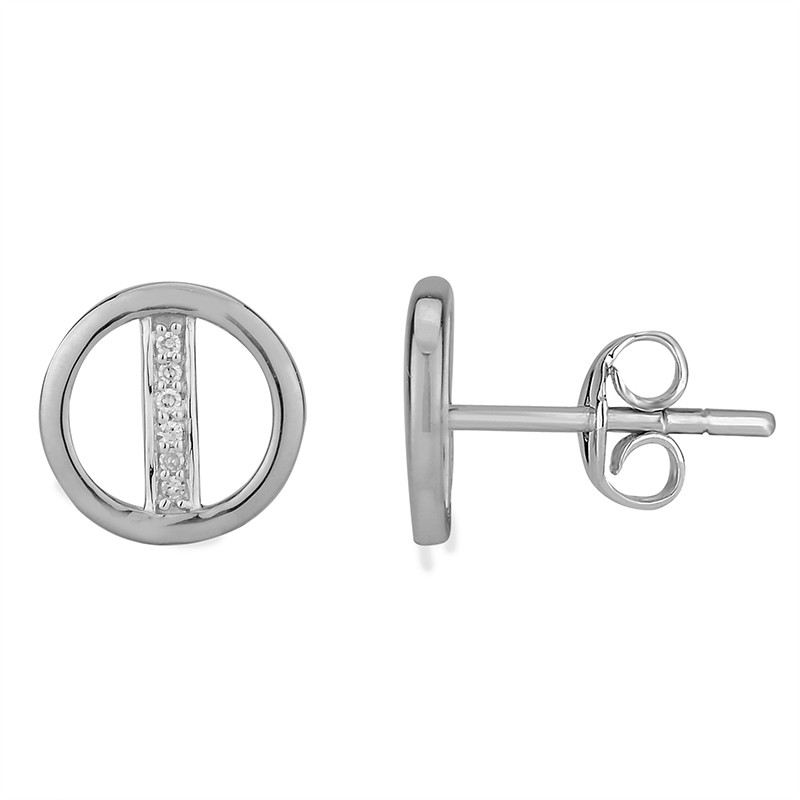 Boucles d'oreilles Atelier 17 Bulle cercle et tige or blanc 375/000 et diamants