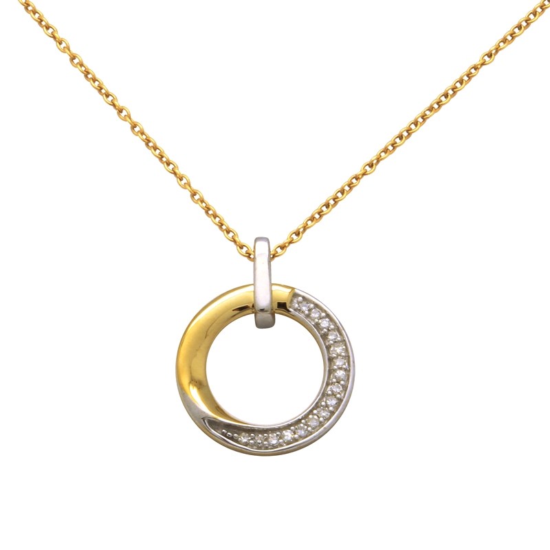 Collier Femme Atelier 17 Bulle cercle décalé bicolore or 375/000 et diamants