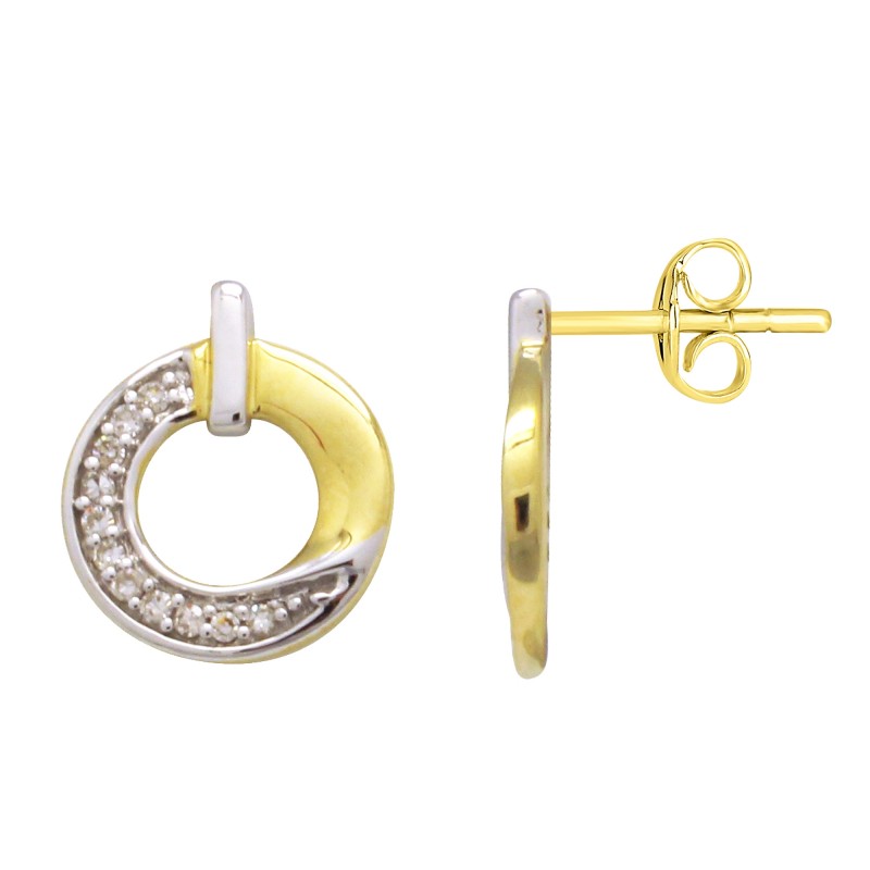 Boucles d'oreilles Atelier 17 Bulle cercle décalé bicolore or 375/000 et diamants