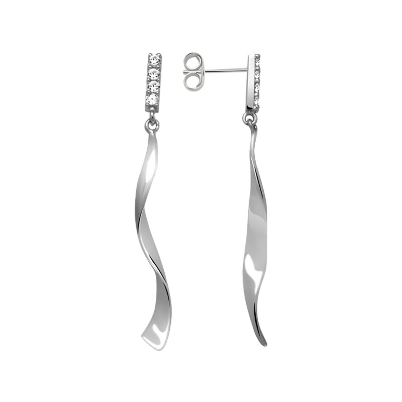 Boucles d'oreilles Carador pendantes torsades argent 925/000 et oxydes de zirconium
