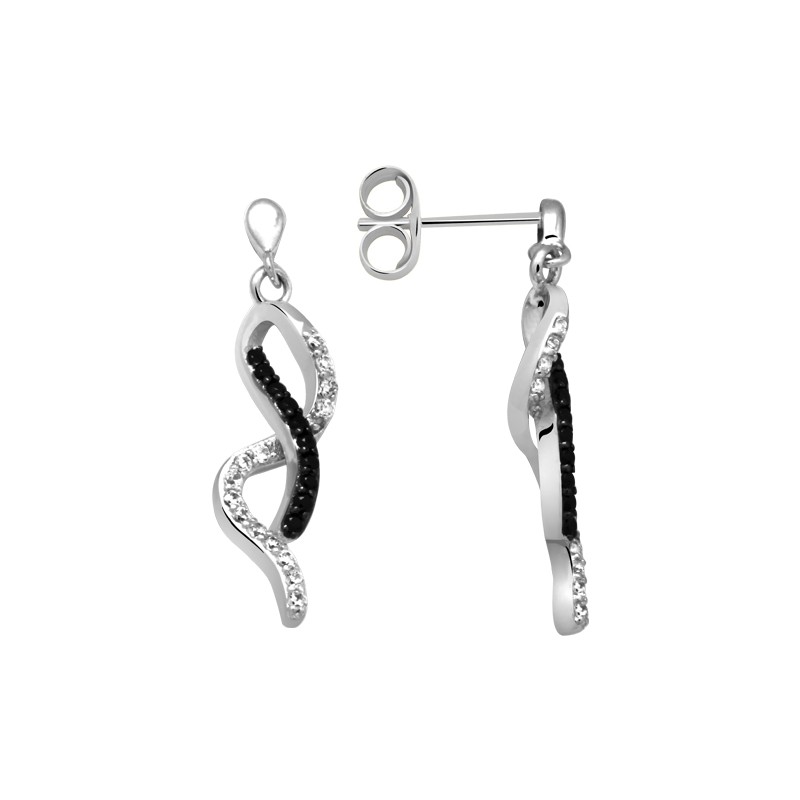 Boucles d'oreilles Carador pendantes argent 925/000 et zircons bicolores RES00411