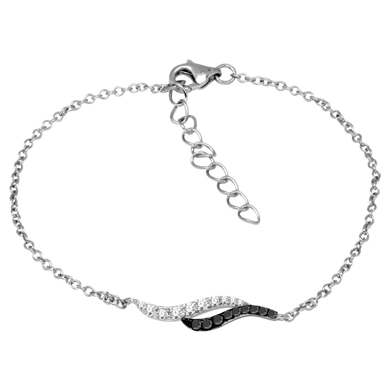 Bracelet Femme Carador double vagues argent 925/000 et oxydes de ziconium bicolores