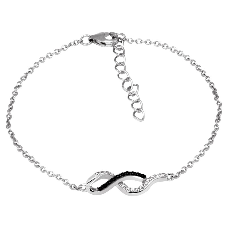 Bracelet Femme Carador motif fantaisie en argent 925/000 et oxydes de zirconium noirs et blancs
