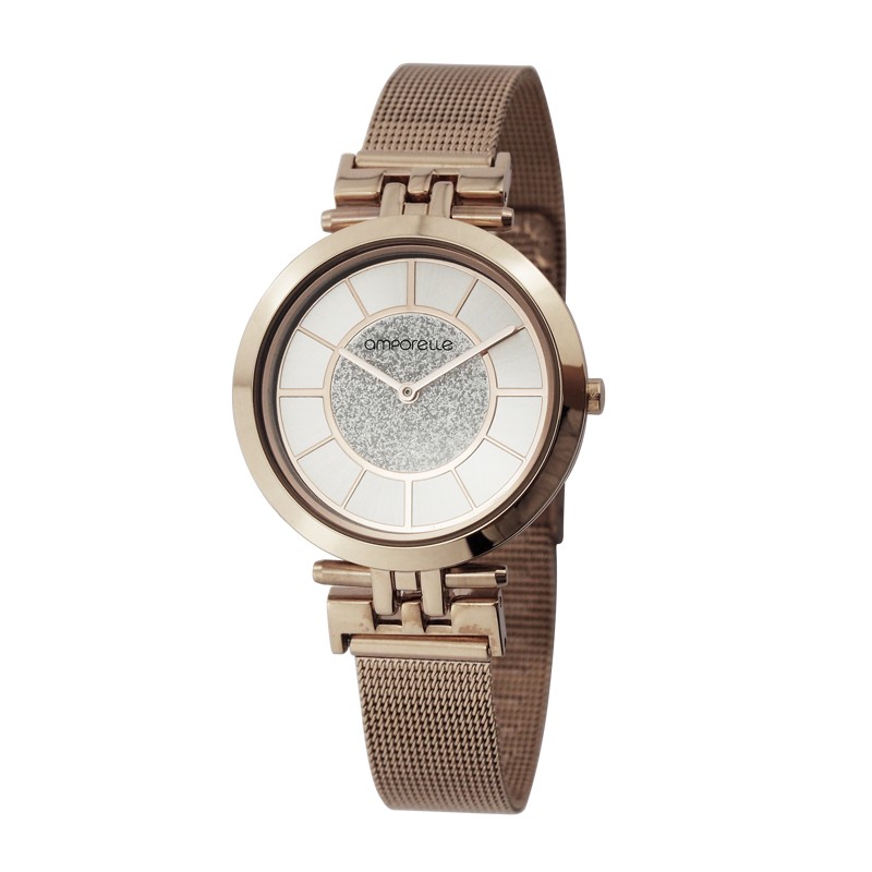 Montre Femme Amporelle métal doré rose maille mailanaise P100758-F2
