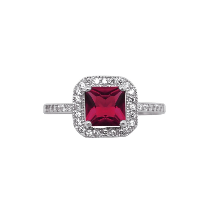 Bague Carador joaillerie pierre rouge carrée argent 925/000