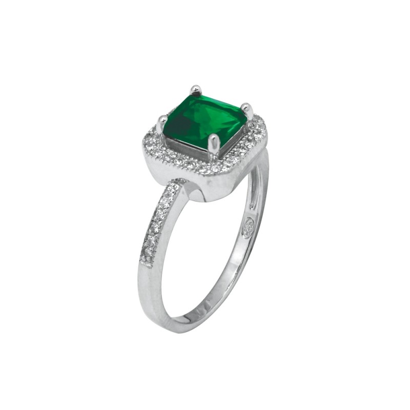 Bague Carador joaillerie pierre verte carrée argent 925/000