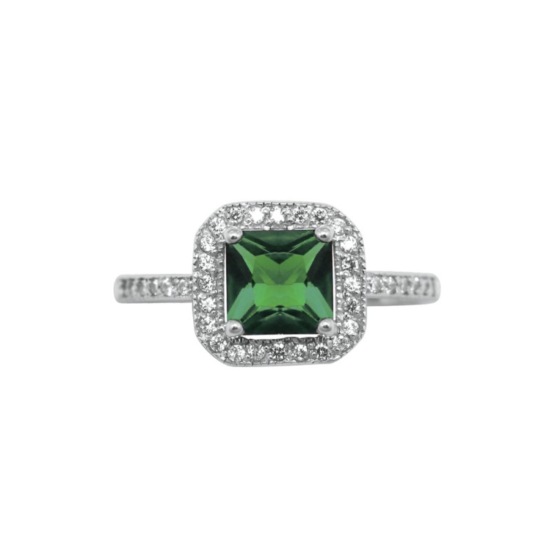 Bague Carador joaillerie pierre verte carrée argent 925/000