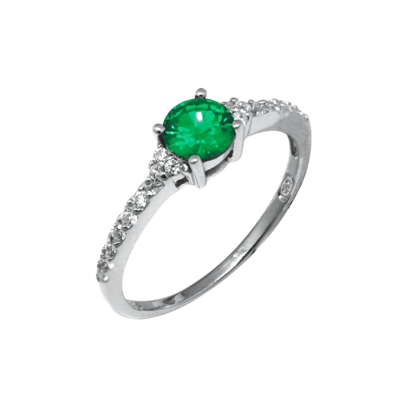 Bague Carador solitaire fantaisie argent 925/000, oxydes de zirconium et pierre verte