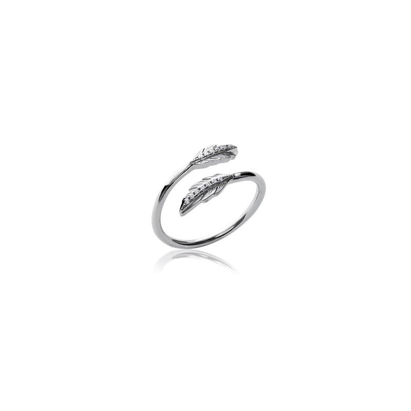 Bague ouverte Carador motif plume en argent 925/000 et oxydes de zirconium