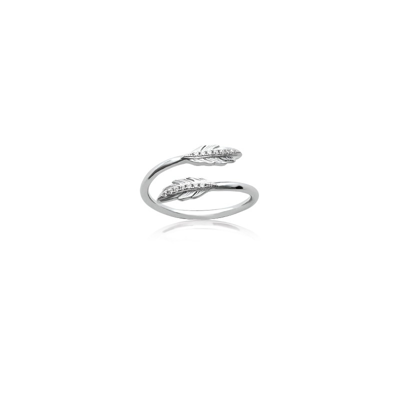 Bague ouverte Carador motif plume en argent 925/000 et oxydes de zirconium