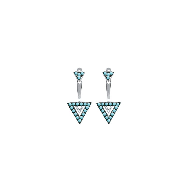 Boucles d'oreilles et dessous de lobe Carador tiangle empierré de turquoise en argent 925/000