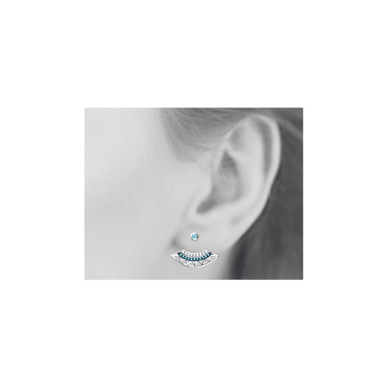 Boucles d'oreilles Carador contour de lobes motif ethnique en argent 925/000, turquoises et zircons
