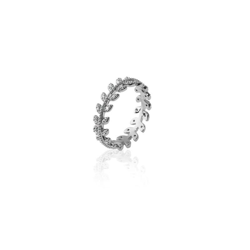Bague jonc Carador laurier argent 925/000 et oxydes de zirconium