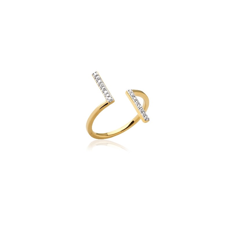 Bague ouverte Carador Minimaliste plaqué or et oxydes de zirconium