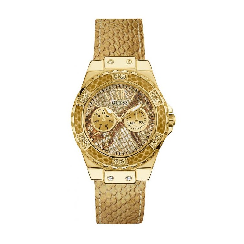 Montre Femme Guess Limelight cuir reptile doré W0775L13