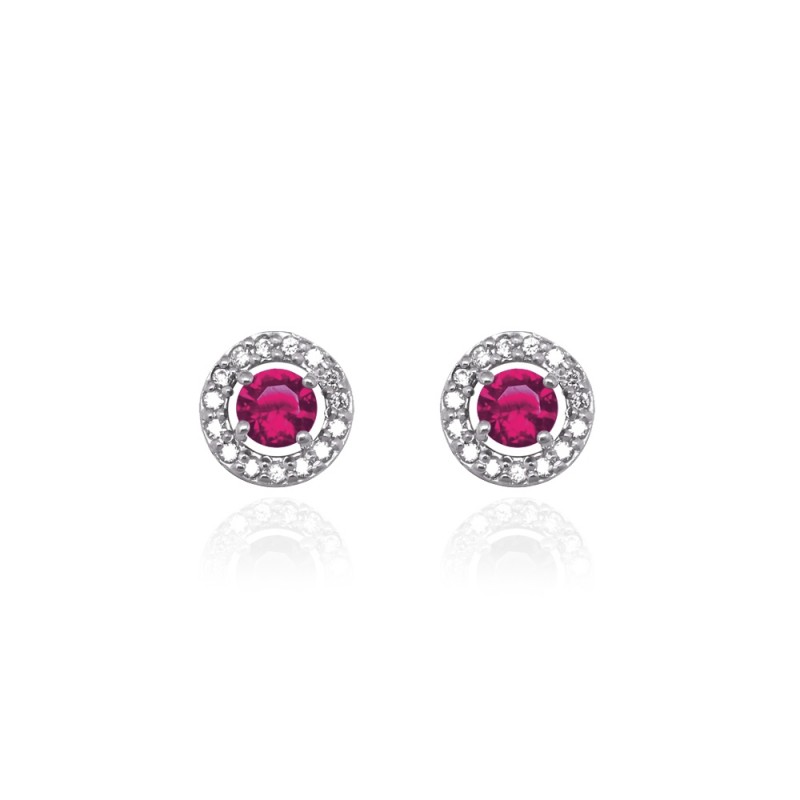 Boucles d'oreilles Femme Carador collection éternelle en argent 925/000, zircons et verre rouge