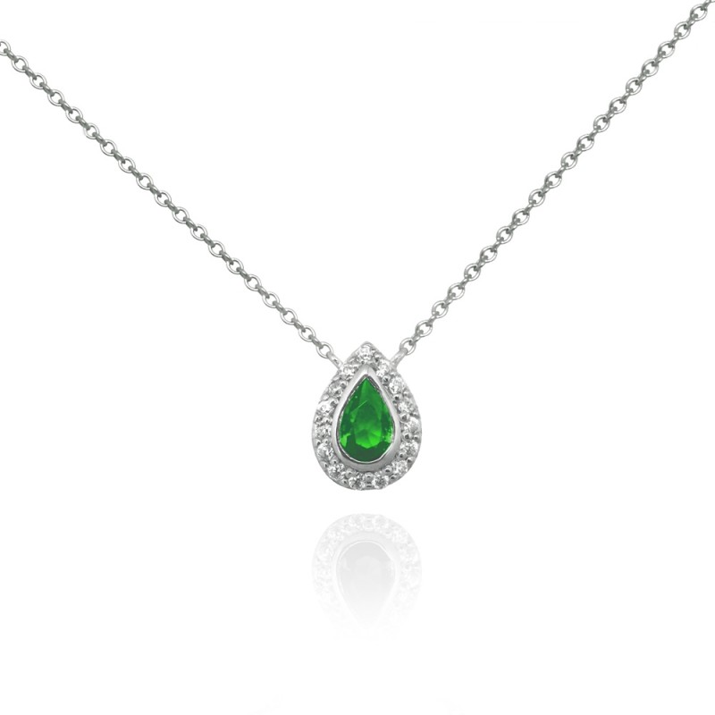 Collier Femme Carador larme étincelante en argent 925/000, zircons et verre vert