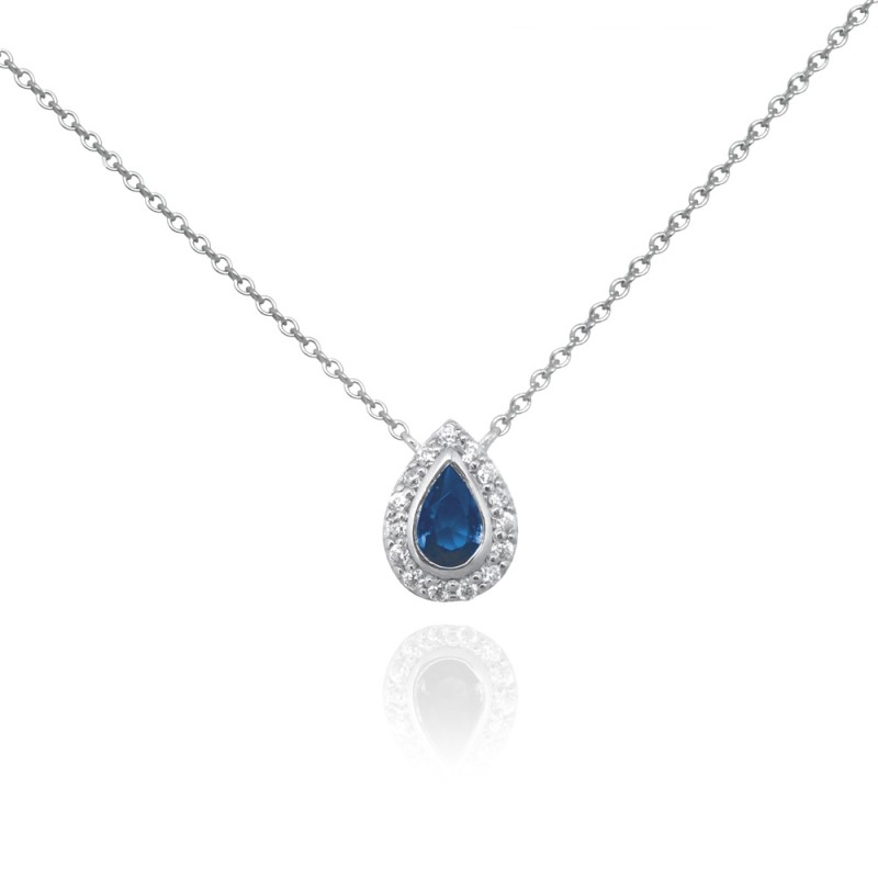 Collier Femme Carador larme étincelante en argent 925/000, zircons et verre bleu