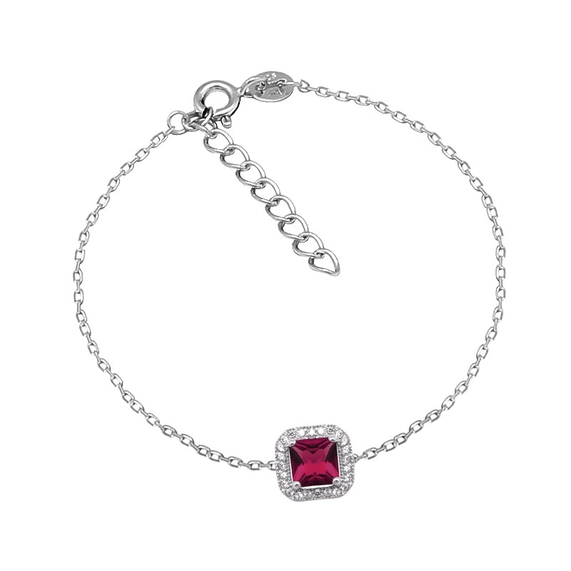 Bracelet Femme Carador baroque argent 925/000, oxydes de zirconium et verre rouge