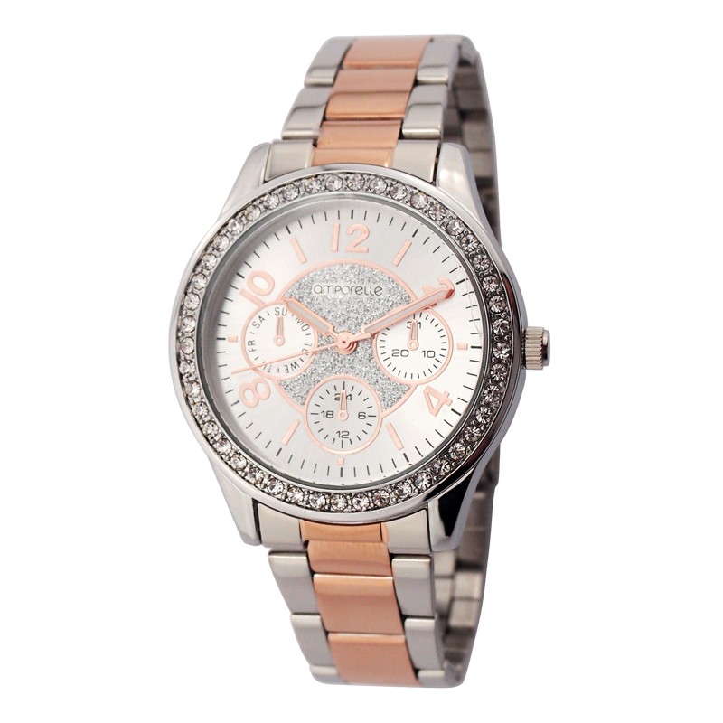 Montre Femme Amporelle Métal bicolore dorée rose P100500-B2