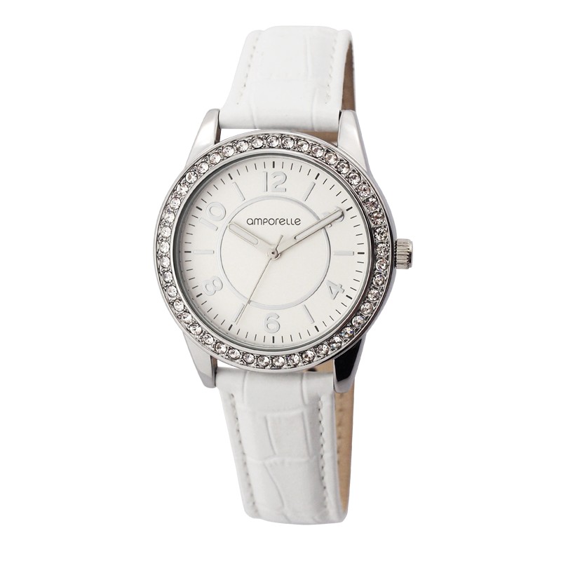 Montre Femme Amporelle cuir blanc P100550-B3