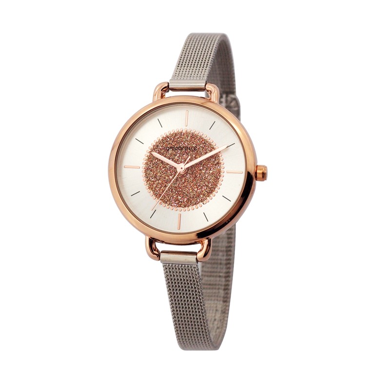Montre Femme Amporelle Argentée et dorée rose maille milanaise P100553-G2