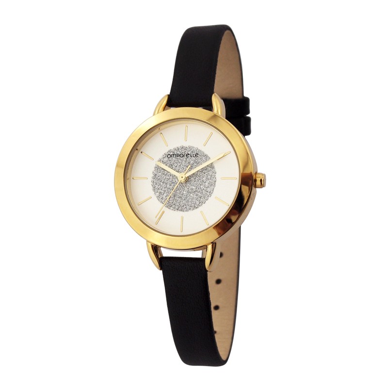 Montre Femme Amporelle cuir noire et dorée P100576-F3