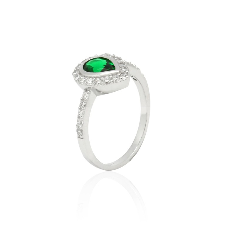 Bague Femme Carador goutte baroque argent 925/000, zircons et verre vert RRS00281GR-54