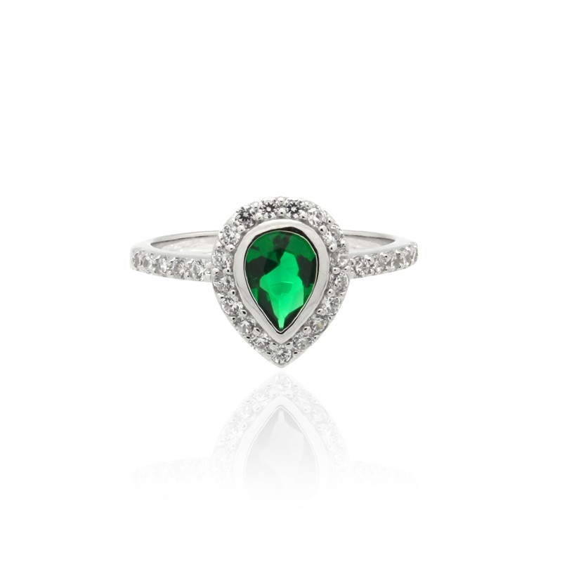 Bague Femme Carador goutte baroque argent 925/000, zircons et verre vert RRS00281GR-54