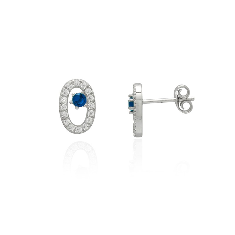 Boucles d'oreilles Femme Carador elipse argent 925/000, zircons et verre bleu RES00553BL