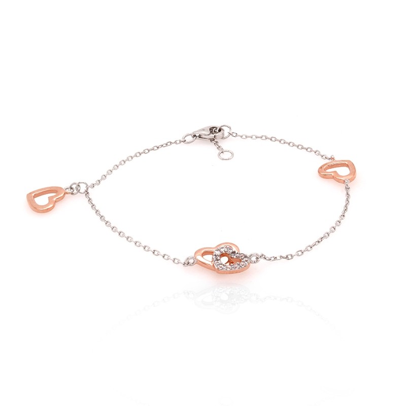 Bracelet souple Silver Pop coeurs argent 925/000 blanc et rose et oxydes de zirconium