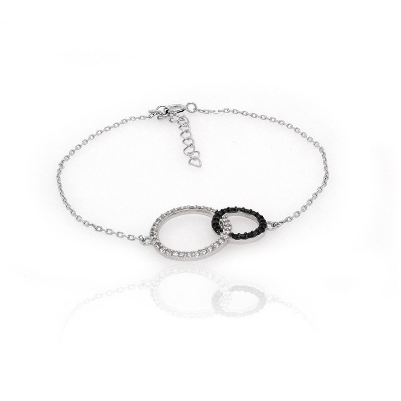 Bracelet souple Carador cercles enlacés argent 925/000 et oxydes de zirconium bicolores