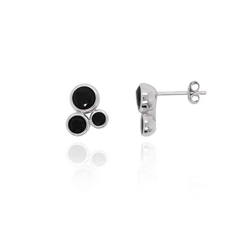 Boucles d'oreilles Carador 3 sphères argent 925/000 et oxydes de zirconium noirs