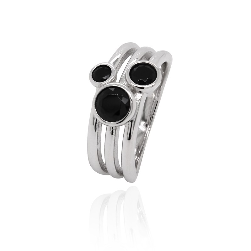 Bague Carador trois cercles Argent 925/000e Oxydes de zirconium noirs