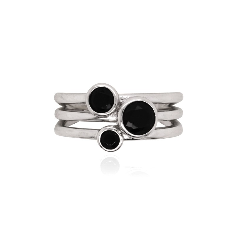 Bague Carador trois cercles Argent 925/000e Oxydes de zirconium noirs