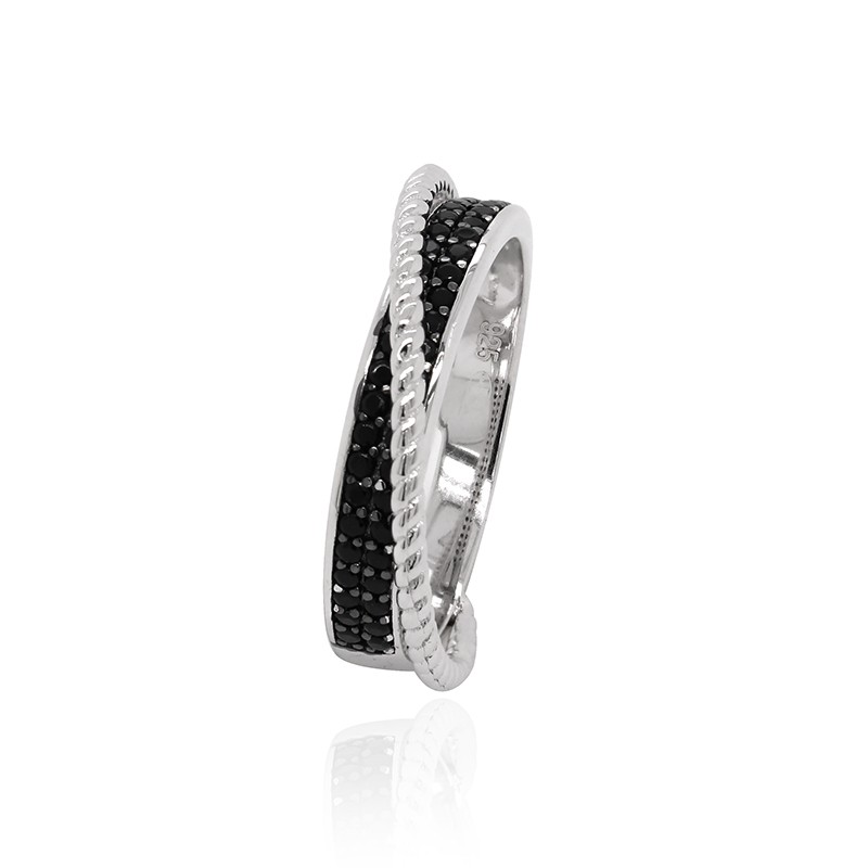 Bague Carador anneau double Argent 925/000e Oxydes de zirconium noirs