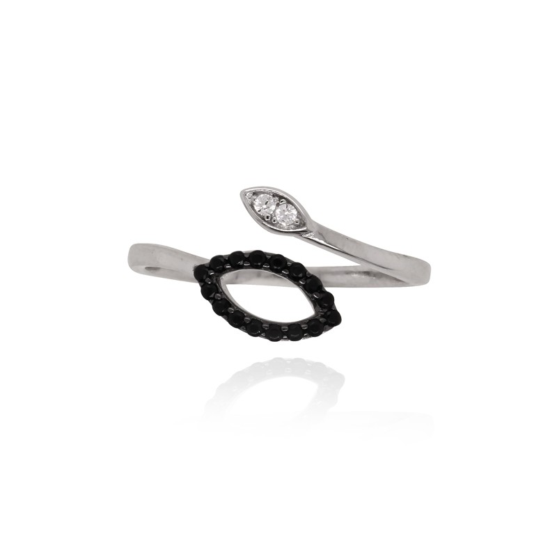Bague ouverte Carador ellipse Argent 925/000e Oxydes de zirconium blancs et noirs
